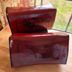 2 Chinese lacquered leather opium pillow